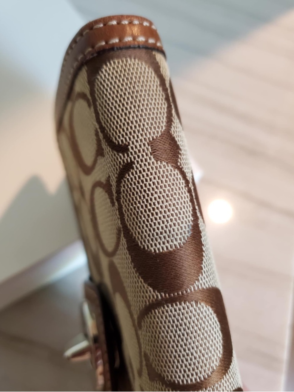 Coach Beige and Brown Signature Turnlock Wallet - Picture 6 of 13